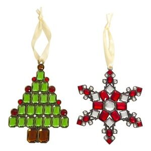 St. Nicholas Square Rhinestone Red Snowflake & Green Tree Christmas Ornament Set